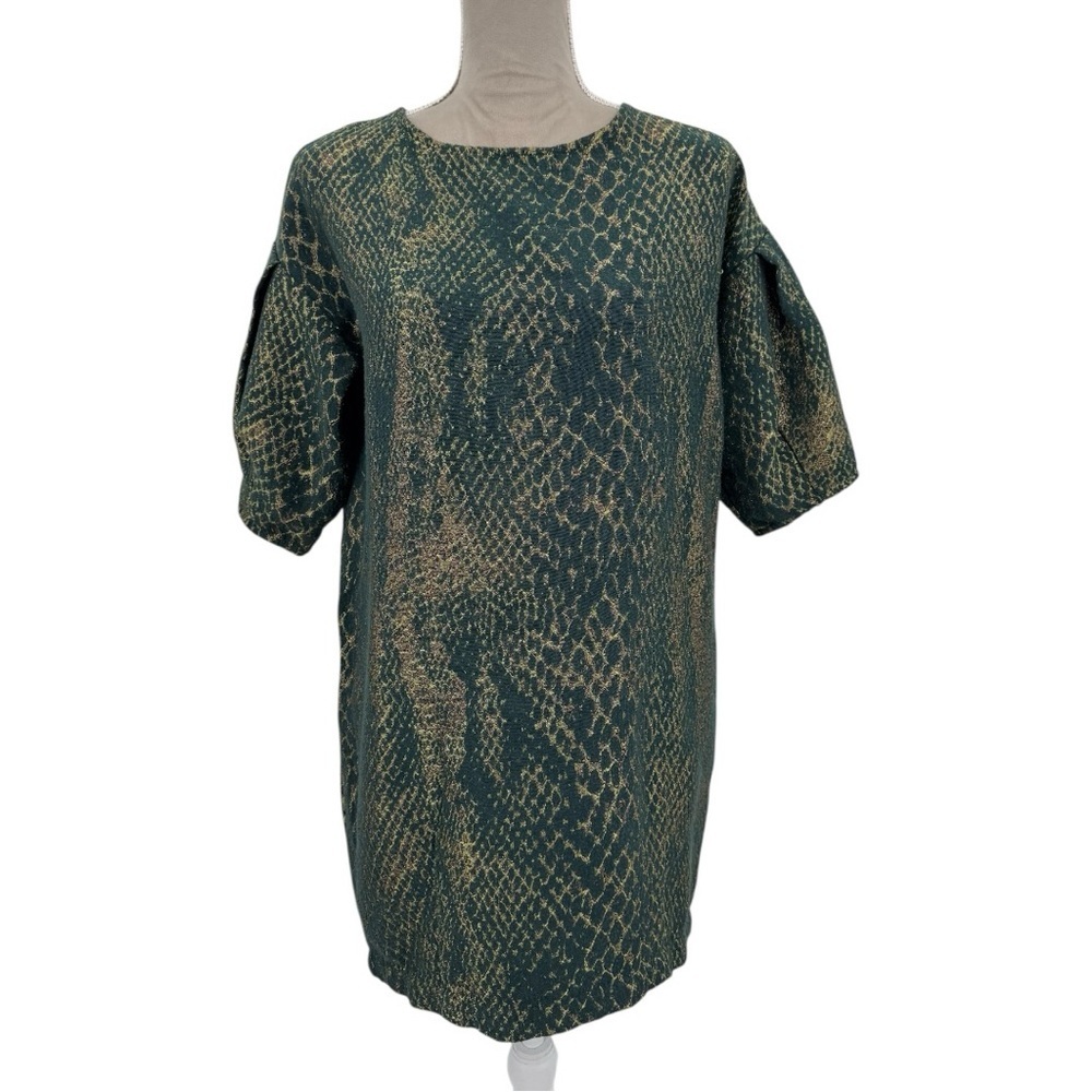 Eve Gravel "Train to Paris" Metallic Snakeskin Print Dress Green Size XS - Picture 5 of 13